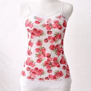 Vintage Rose Lace Trim Camisole Y2K Sheer Floral Fairycore Top S